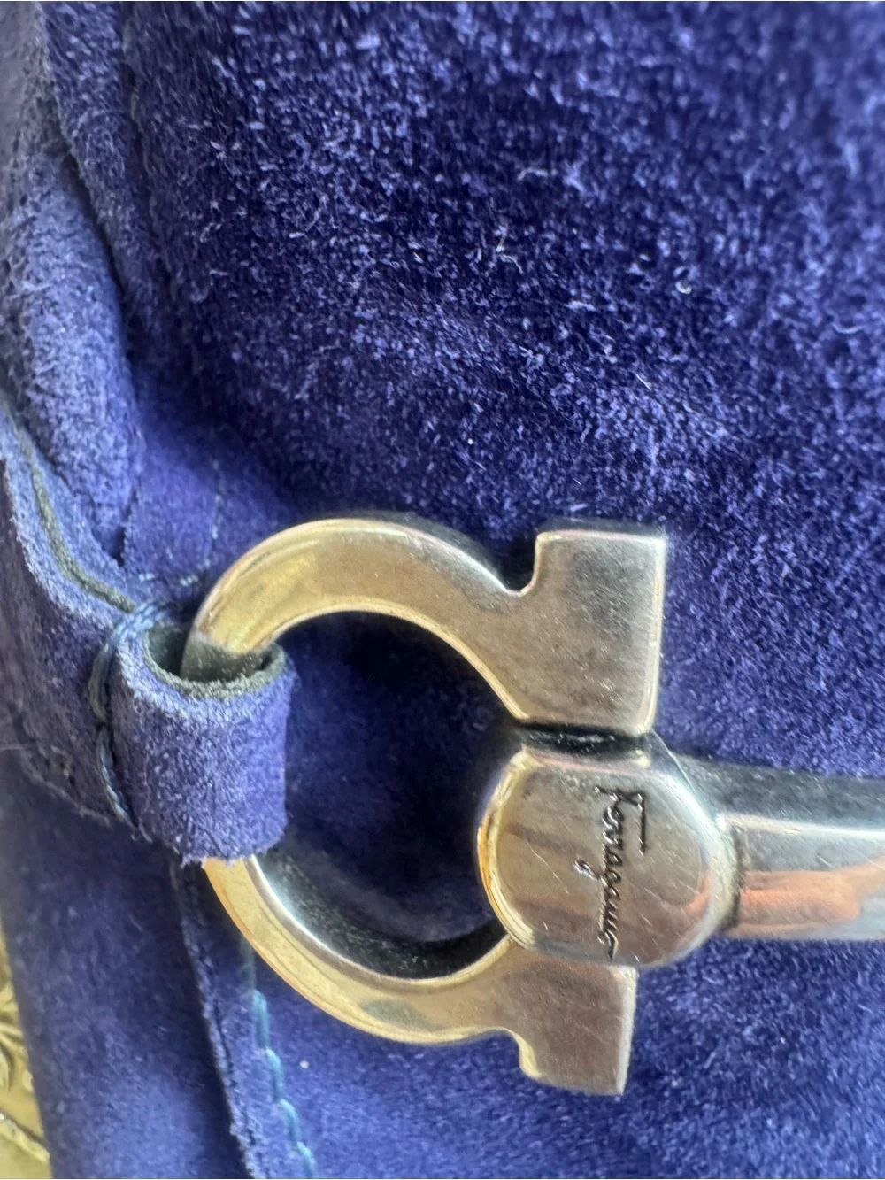 Salvatore Ferragamo Navy Suede Gancini Bit Loafers 12 2E